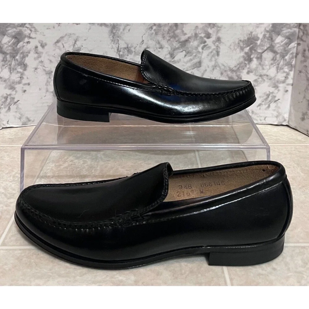 VTG Biltrite Crown Handsewn Leather Dress Loafers Mens 9.5B Black Prom Wedding